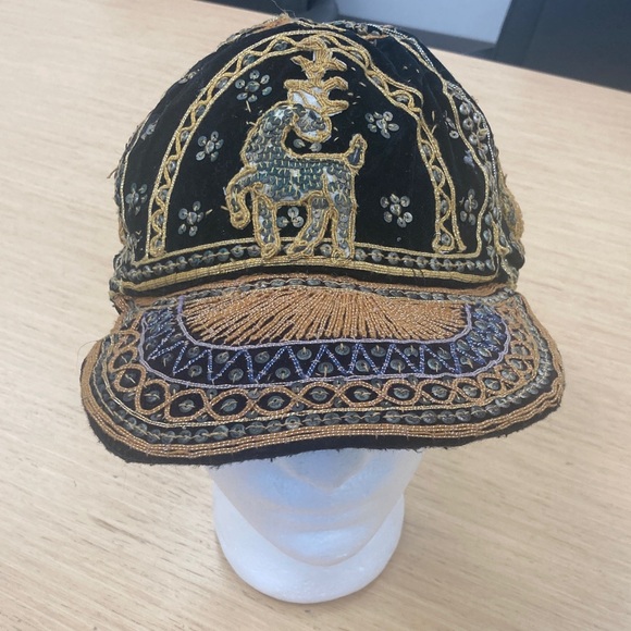 Embroidered Black and Gold Velvet Cap - Picture 1 of 7